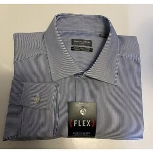 NWT Van Heusen Flex Stretch Shirt Men's L 16 Blue Striped Long Sleeve Button Up